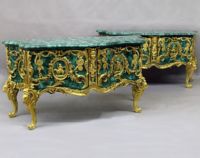 Table basse en malachite semi-précieuse, design antique traditionnel, ensemble bois et pierre, personnalisable, meubles de salon, maison