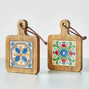 Wooden Hotpot Holder <b>Trivets</b> With Center Ceramic Natural Acacia <b>Wood</b> Pot Holders Heat Resistant <b>Trivet</b> Set - Product Image 1