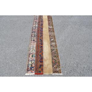 2.1x6.9 ft <b>Runner</b> Vintage Rug, Turkish Rug, Blue <b>Red</b> Animal Print Wool Rug - Product Image 2