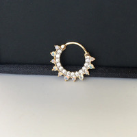Cincin Hidung Septum Wanita Kristen Mewah Emas Padat 14K/Emas Rose dengan Batu Opal Perhiasan Berkualitas Tinggi-Hadiah