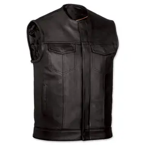 Мужской кожаный жилет без рукавов, 100% натуральная мотоциклетная Толстая куртка, новый стиль, дизайн на заказ, оптовая цена