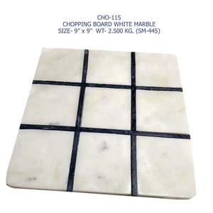 Tabla de cortar de mármol blanco de primera calidad con trabajo de incrustaciones intrincadas Tabla de cortar duradera hecha a mano para uso elegante en el hogar y la cocina - Product Image 2