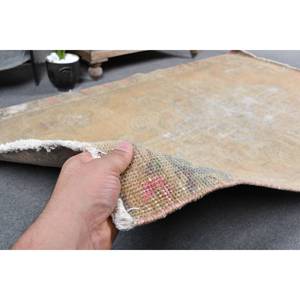 Tapis turc vintage Beige vert 4,2x7,3 pieds en laine faite à la main grande surface avec support en Latex Design Patchwork pour décor de chambre de couloir - Product Image 3