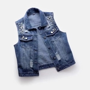 Nouvelle pierre imprimé à capuche Jeans veste personnaliser élégant sans manches femme veste coton respirant lavé Denim veste - Product Image 5