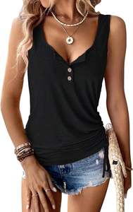 เสื้อกล้ามสำหรับผู้หญิง2025ฤดูร้อนเสื้อกล้ามคอกลมแขนกุดทรงหลวมมีกระดุมแบบลำลอง - Product Image 4