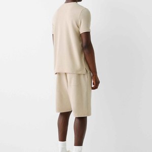 <b>Spark</b> Clothing Men's Beige Crew Neck Knitted T-Shirt Solid Color Casual Summer Wear Breathable Cotton Short Sleeve <b>Top</b> 300g - Product Image 2
