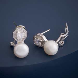 92.5 <b>Silver</b> <b>Stud</b> <b>Earrings</b> with Asscher Cut Diamond Bezel Setting Trendy Hexagon Pattern Rose Gold Inlay for Wedding Engagement - Product Image 5