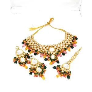 ชุดเครื่องประดับคุณภาพสูงแบบคุนดัน สีเหลือง แดง และเขียวเข้ม - Product Image 5