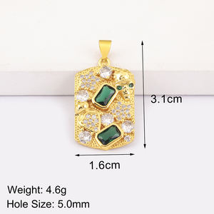 Collar de Joyería Vintage con Colgante de Circonita Cúbica y Cobre Chapado en Oro de 18K, Diseño Geométrico de Rayo Rectangular con Piedras de Colores - Product Image 6