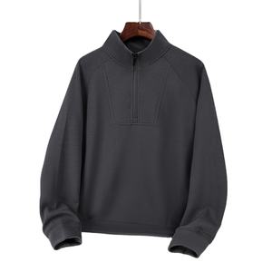 Wholesale Plain High Quality Men Polyester Vintage Cotton Oversized Custom Half Zip <b>Mock</b> <b>Turtleneck</b> Neck Sweatshirt - Product Image 1