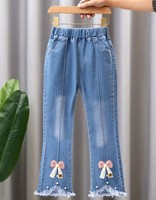Vente en gros de jeans en denim évasés printemps automne décontractés mode pour filles pantalons pour enfants pantalons jeans pour enfants
