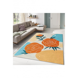 Turuncu Gül Figürlü Dijital Baskılı Halı Tapis tissé numérique élégant pour meubles de salon - Product Image 1