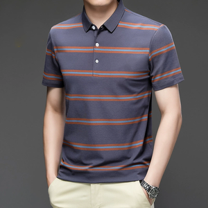 Camiseta Polo a Rayas de Manga Corta, Holgada, de Gran Tamaño, Informal, de Verano, para Hombre, con Diseño de Logotipo Personalizado OEM - Product Image 4