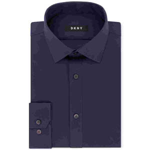 Camicia Casual da Uomo DKNY in Popeline Elasticizzato Slim Fit con Bottoni, Blu Navy, Taglia 6XL, Colletto Rialzato, Antipiega, Fornitura ODM - Product Image 1