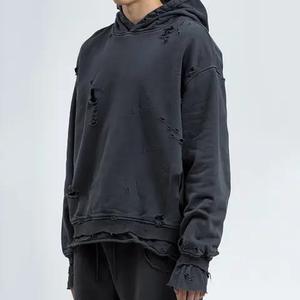 Sudadera con capucha con estampado de logotipo DTG personalizado Sun Faded Vintage Distressed Cuff Pullover Streetwear Sudadera con capucha para hombre - Product Image 2