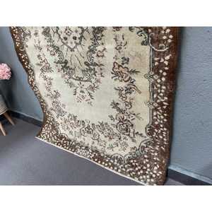 Vintage Turkish Rug, 3.9x6.4 ft Rug, <b>Brown</b> Animal Print <b>Wool</b> Rug - Product Image 2