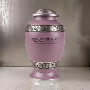 Vente en gros d'urnes funéraires roses blush, grandes feuilles lilas gravées, cendres de style américain pour adultes, décorations funéraires décoratives funéraires