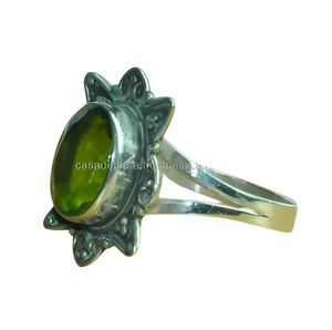 Bague en argent sterling 925 avec pierre précieuse péridot, bague classique plaquée argent, élégante, pour mariage, anniversaire, fiançailles, unisexe - Product Image 5