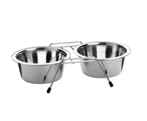 Approvisionnement direct d'usine en acier inoxydable Double dîner bol pour animaux de compagnie bols d'alimentation de voyage avec support en fil pour chiens chats et oiseaux - Product Image 6