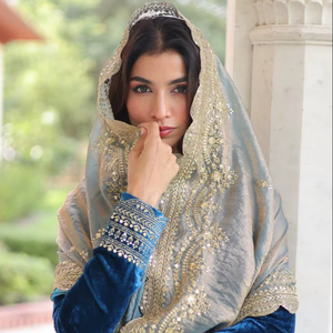 Ensemble pantalon et salwar en velours traditionnel pour femmes avec dupatta brodé, séchage rapide, tenue de fête, costume ethnique festif - Product Image 1