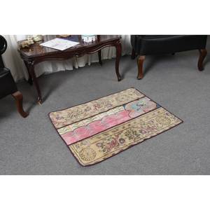Tapis turc vintage de grande surface 2.2x2.8 pieds Rectangle classique rose beige laine latex abstrait Patchwork Design tapis de chambre de couloir - Product Image 5