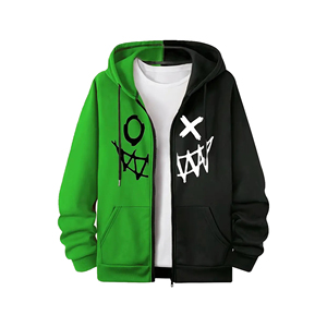 Sweat à capuche décontracté 100% coton de haute qualité pour hommes sweat à fermeture éclair personnalisé dessin animé graphique cordon teint uni pour les hauts d'hiver - Product Image 1