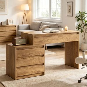 Bureau d'ordinateur en bois massif et MDF au design rustique et simple, table portable et ergonomique pour ordinateur portable, idéale pour la chambre ou l'école, neuf - Product Image 1