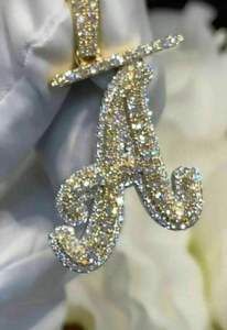 Pendentif personnalisable en argent sterling plaqué or jaune 14 carats avec diamant de 2,30 carats, bijoux de fête classiques, breloques lettres personnalisées - Product Image 4