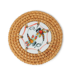 Posavasos redondos hechos a mano de ratán y nácar con varios diseños para decoración del hogar hechos en Vietnam - Product Image 3
