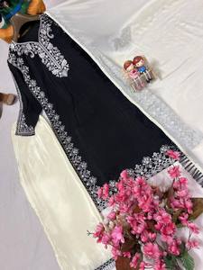 Realza la Belleza de tu Armario: Conjunto de Salwar Kameez de Seda CHINON para Mujer, Recién Lanzado, Diseño Reversible, Ideal para Fiestas, Estilo Casual, Digital - Product Image 3