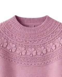 Pull en tricot jacquard rose poussiéreux personnalisé, texture florale, col rond, manches longues, pull d'hiver pour femmes, vente en gros personnalisée - Product Image 4