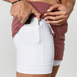 Vêtements d'entraînement Gym Fitness Shorts pour hommes avec compression Short de course 2 en 1 en polyester double couche à séchage rapide pour hommes - Product Image 2