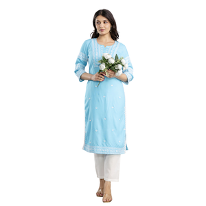 Kurta décontractée en rayonne brodée pour le printemps/été - Product Image 1