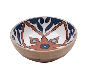 Bol de service rond en bois d'acacia avec impression en émail Accueil Cuisine Table à manger Restaurant Nourriture Salade Comprend Ronds de serviette Mariages - Product Image 1