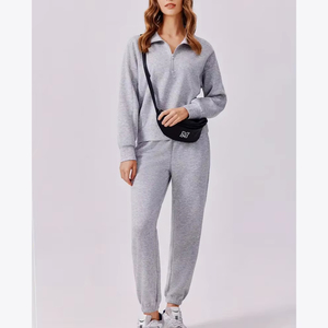 Mujeres media cremallera pulóver sudaderas con capucha y Joggers Mujer Color sólido manga larga Oversize mujer chándal - Product Image 2