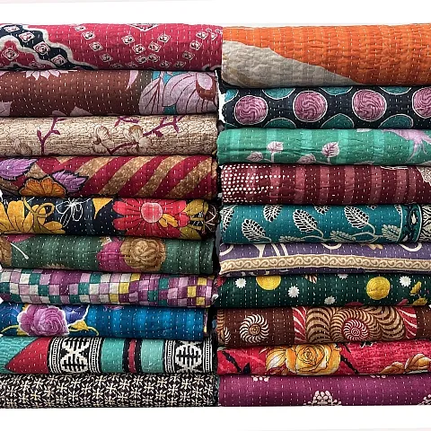 Vente de tissu indien 100% coton confortable, design traditionnel de couleurs assorties, patchwork vintage Kantha