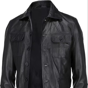 Chaqueta de cuero de piel de cordero para hombre abrigo informal cuello extendido estilo clásico Bonds a la venta - Product Image 1