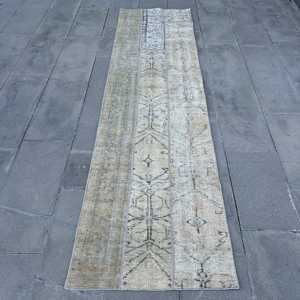 พรมตุรกีขนาด 2.3x9 ฟุต, พรมวินเทจแบบยาว, พรมลายจุดสีเทา-น้ำเงิน - Product Image 1