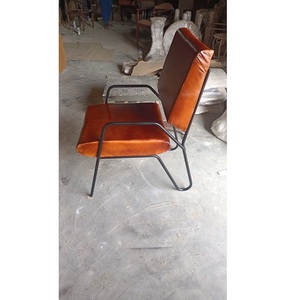 Silla de comedor de hierro envejecida moderna con asiento de cuero de calidad para el hogar, Bar, sala de estar, apartamento, restaurante, Hotel, Villa, uso - Product Image 1