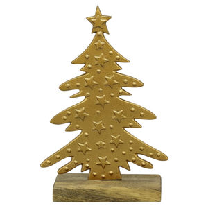 Classic Decorative Gold Hammered Brass <b>Christmas</b> <b>Tree</b> Figurine With <b>Wooden</b> Base Tabletop Home Decor Ornament At Best Price - Product Image 2