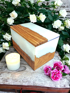 Urna de cremación de palisandro, incrustaciones de resina blanca, caja funeraria de madera, recuerdo conmemorativo para mascotas y humanos - Product Image 4