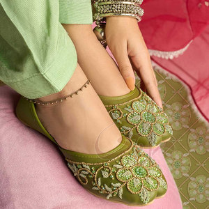 Elegantes Zapatos Khussa Verdes para Mujer, con Estampado de Moda, Suela Antideslizante, para Todas las Temporadas - Product Image 2