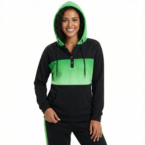 Sudaderas con Capucha Color Block para Mujer, Sudaderas con Botones Henley, Bolsillo Tipo Canguro con Cordón, Manga Larga, Casual, para Todas las Temporadas - Product Image 1