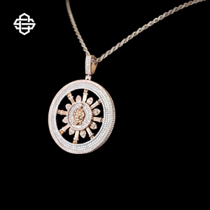 Luxe Iced Out Rond Soleil Dieu Pendentif pour Hommes Hip Hop Bling Collier Micro Pave CZ Deux Tons Or Argent Corde Chaîne Bijoux - Product Image 2