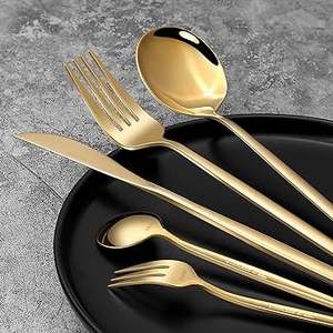 Couverts en métal au design unique Ensemble de 5 couverts en acier inoxydable couleur or pour salle à manger et hôtels fourchette et couteau cuillère - Product Image 5