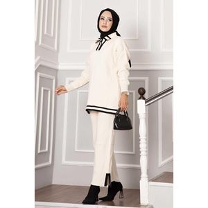 Hijab 2 pièces à col boutonné et rayures détaillées pour homme pulls écrus - Product Image 2