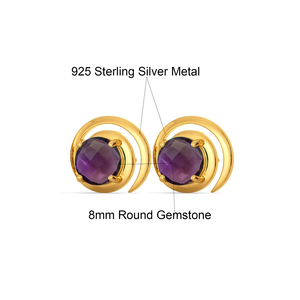 Boucles d'oreilles clous en argent sterling 925 plaqué or 18 carats avec onyx vert rond de 8 mm, serti à griffes, pierre de naissance, cadeau pour femme - Product Image 3