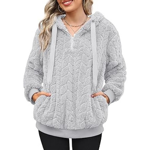 Sweat-shirt à capuche en sherpa colorblock pour femmes, sweat-shirt confortable pour hommes, sweat-shirt 100% laine, sweat-shirt à logo en relief - Product Image 1