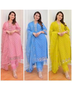 Mejor calidad nueva llegada diseñador Kurti para mujeres puro algodón Chikankari bordado y corte trabajo Kurti y pantalón con Dupatta - Product Image 4