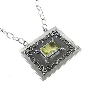 Collier en or 14 carats plaqué platine et rhodium avec pendentif en citrine, bijoux tendance en pierres précieuses pour femmes avec topaze, diamant et perle - Product Image 2